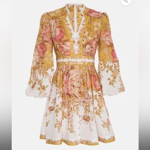 ZIMMERMANN Pattie Plunge Mini Dress in Mustard Floral